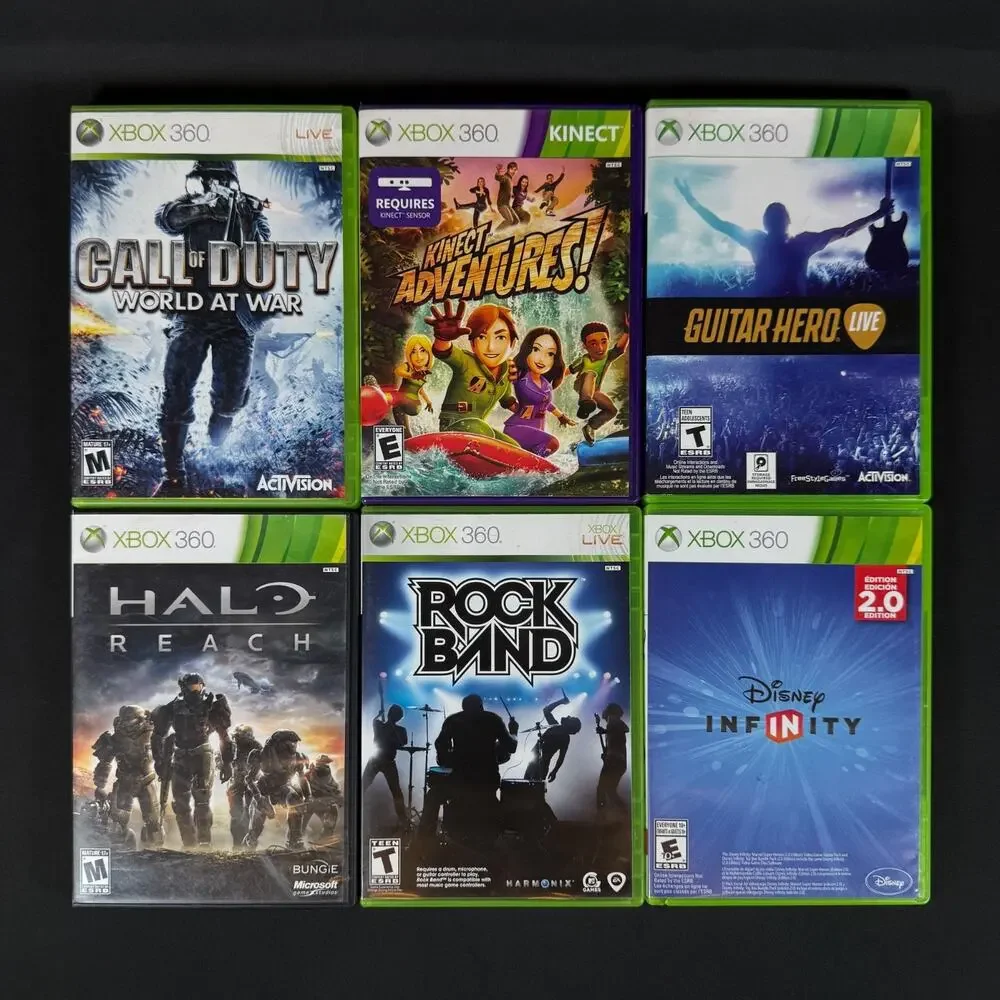 Lot of 6 Xbox 360 Halo Reach Call of Duty World at War Guitar Hero Rock Band
